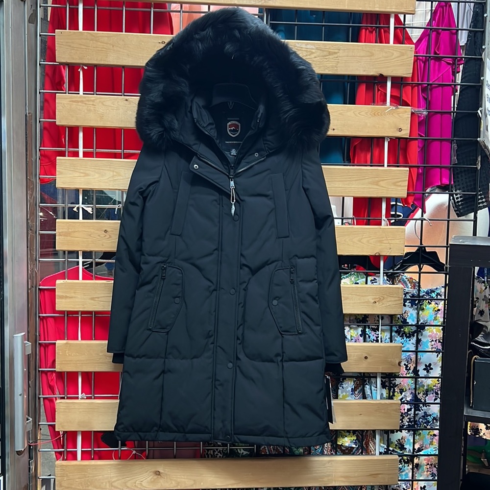 NWT,1 MADISON Detachable FOX FUR PARKA DOWN COAT,(black with black real fur) - Picture 3 of 17